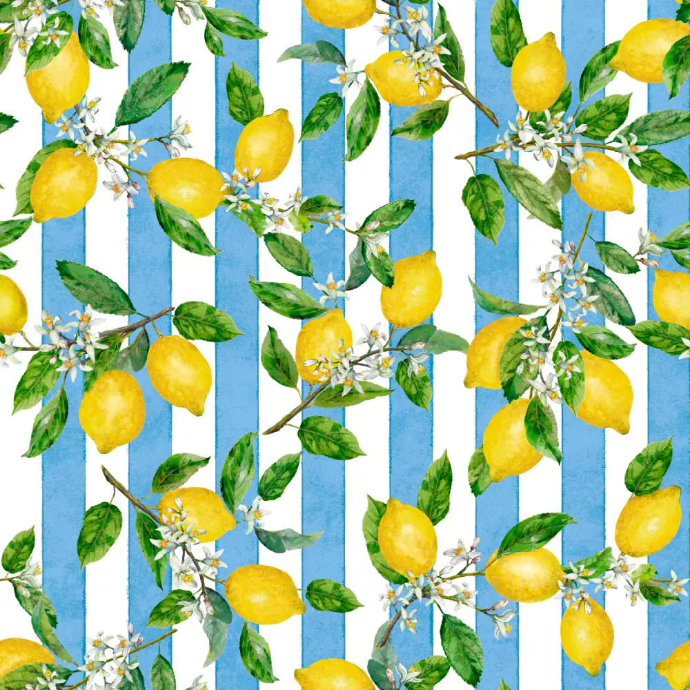 Kissen Zitrone blaue Streifen 50×50 Outdoor | 100% ACRYLIC (DRALON) + STAIN |