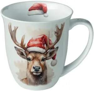 Tasse Hirsch mit Weihnachtsmütze | 400 ml |