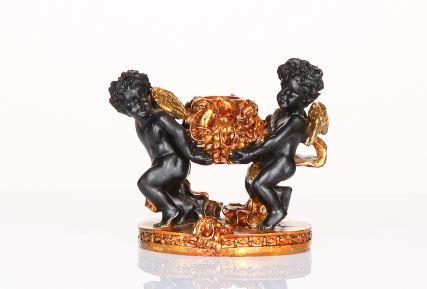 Kerzenhalter, Engel | schwarz-gold, Resin |