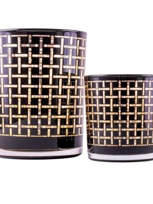 Windlicht 7,3 x 8 Karo | Glas schwarz/gold |