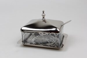 Butterdose | Messing vernickelt, Glas |