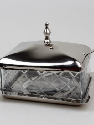 Butterdose | Messing vernickelt, Glas |