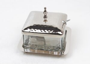 Butterdose | Messing vernickelt, Glas |