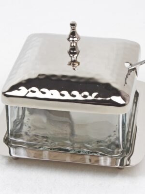 Butterdose | Messing vernickelt, Glas |