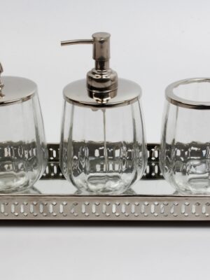 Badset auf Tablett | Messing vernickelt, Glas |