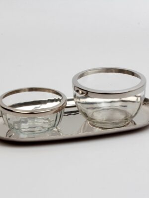 Schalenset für Nüsse | Edelstahl vernickelt, Glas |
