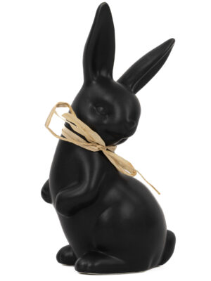 Hase stehend schwarz matt | Porzellan mit Schleife M |