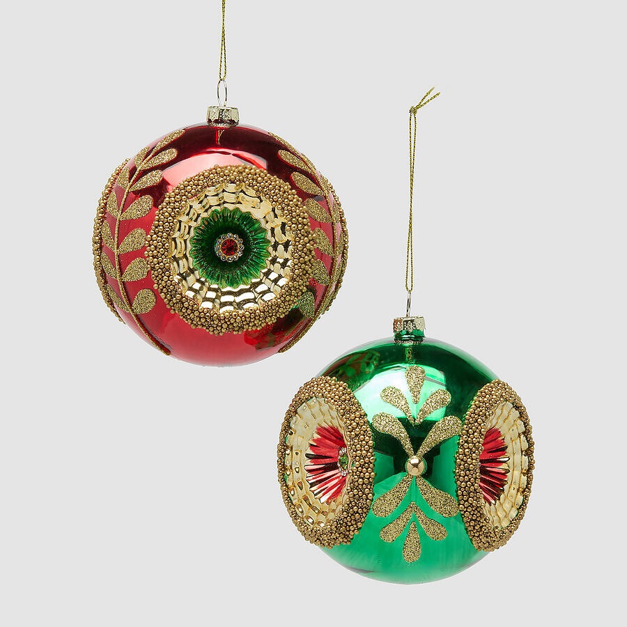 Baumschmuck Kugel Vintage green red 2er set groß