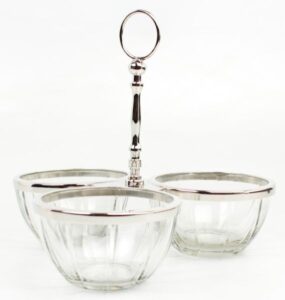 Schalenset für Nüsse | Messing vernickelt, Glas |