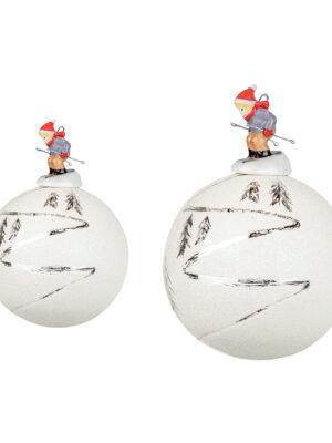 8 cm mundgeblasene Glaskugel mit Porzellankappe | Winterlandschaft 1 |