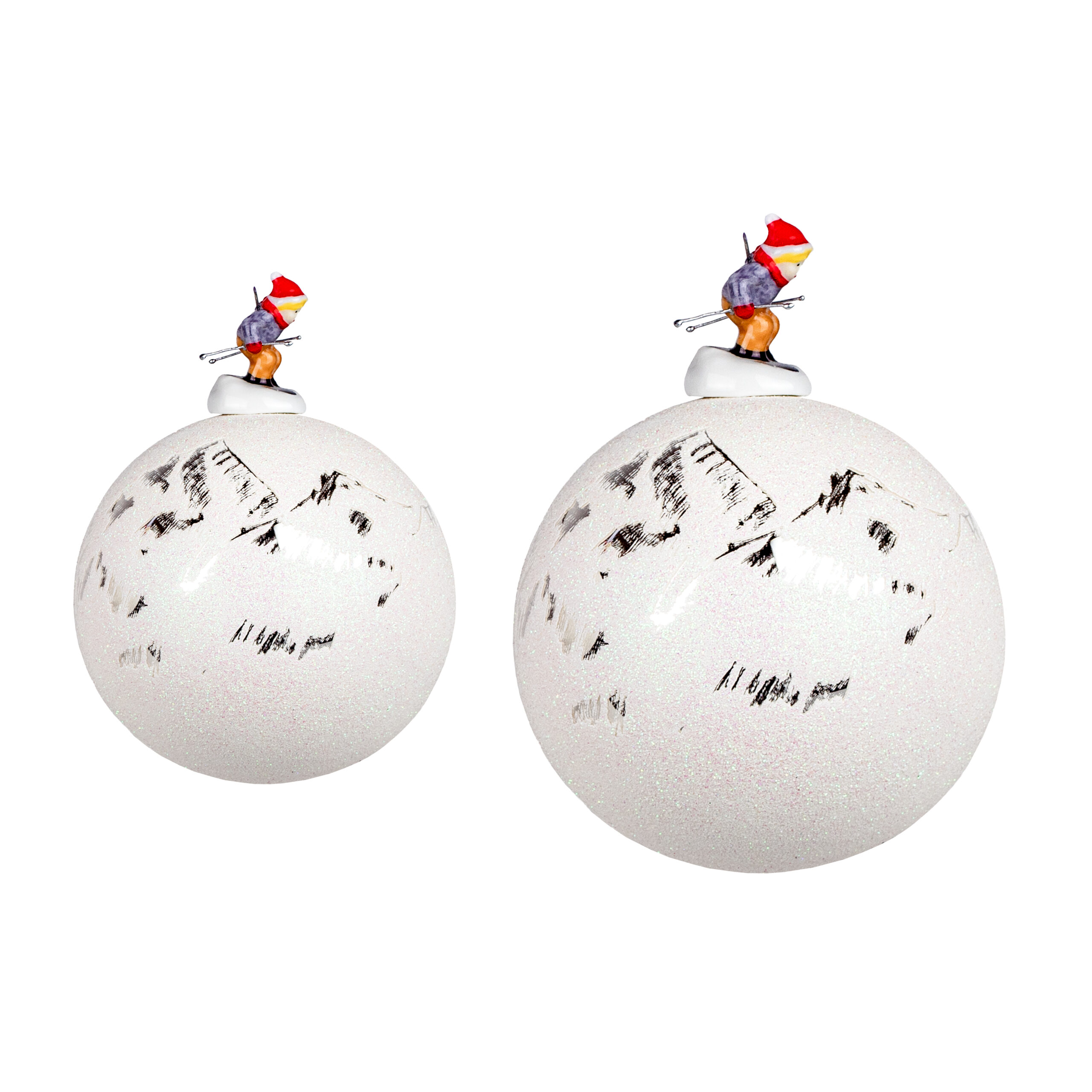 10cm mundgeblasene Glaskugel mit / Porzellankappe | Winterlandschaft 2 |
