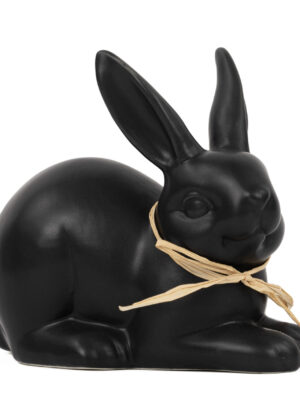 Hase schwarz matt | Porzellan mit Schleife M |