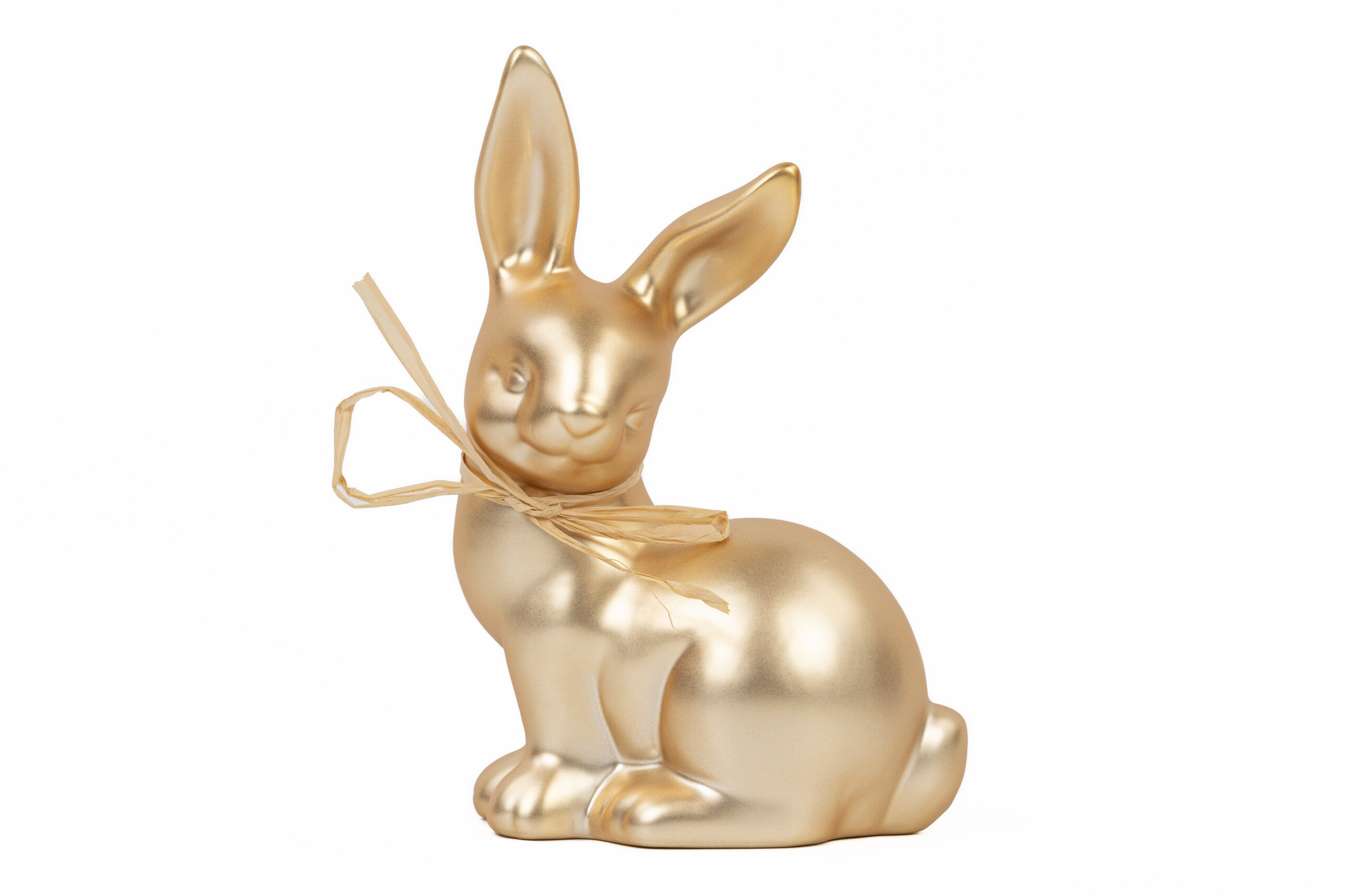 Hase sitzend gold matt | Porzellan mit Schleife S |